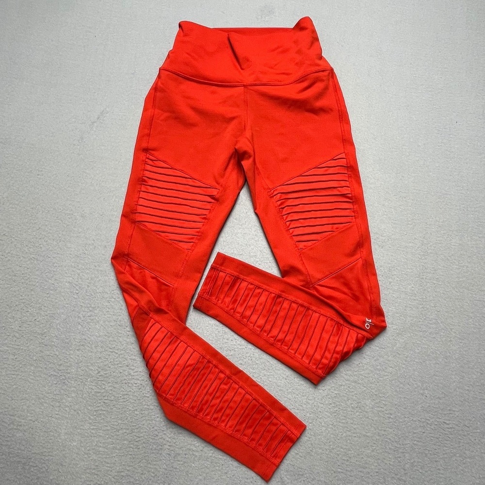 Alo Yoga High Waist Moto Legging Red Mesh‎ Panel Pintuck Activewear Small